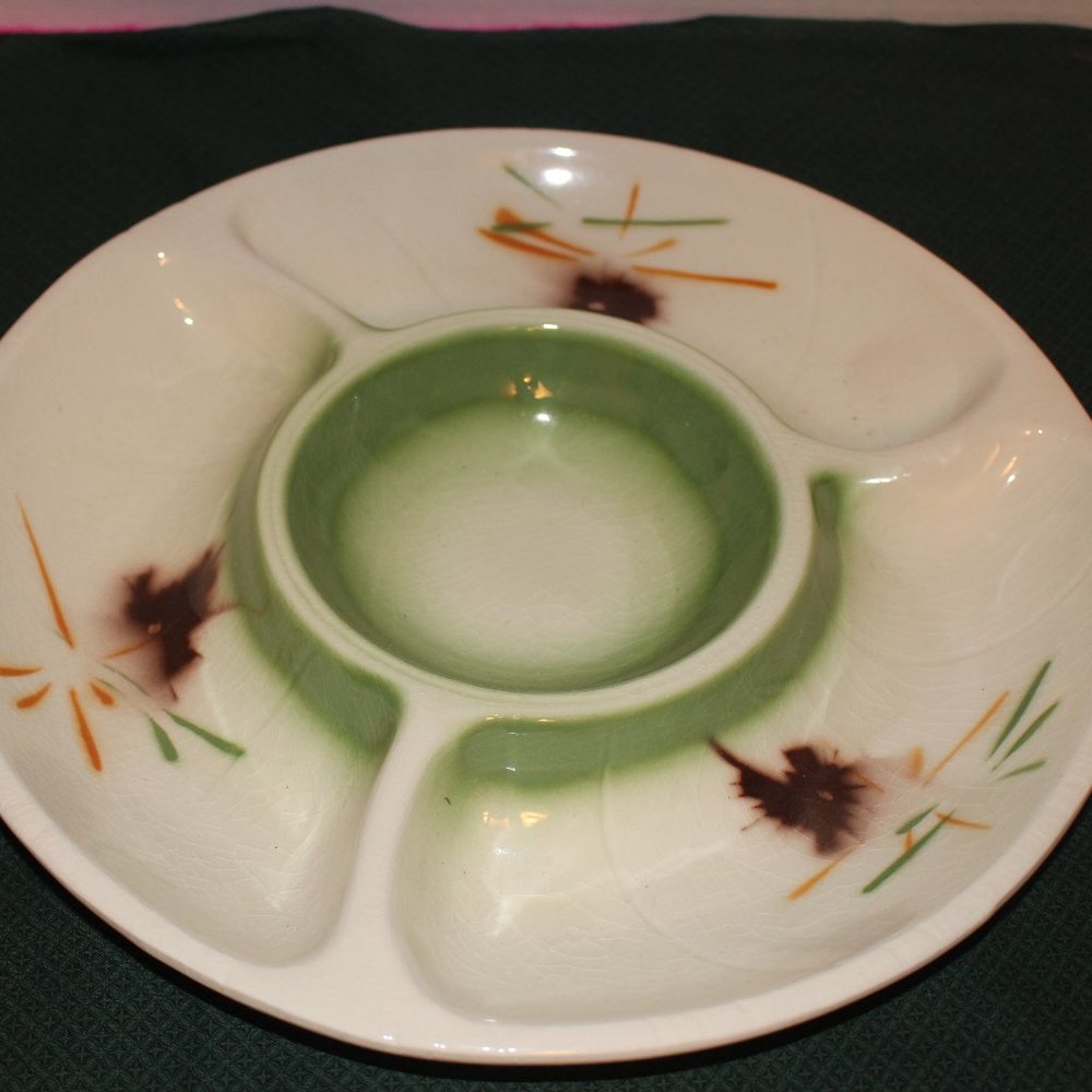 Vtg Mcm 1960’s Cali Pottery Chip/Veggie Dip 12" Round Platter Tray Lane & Co